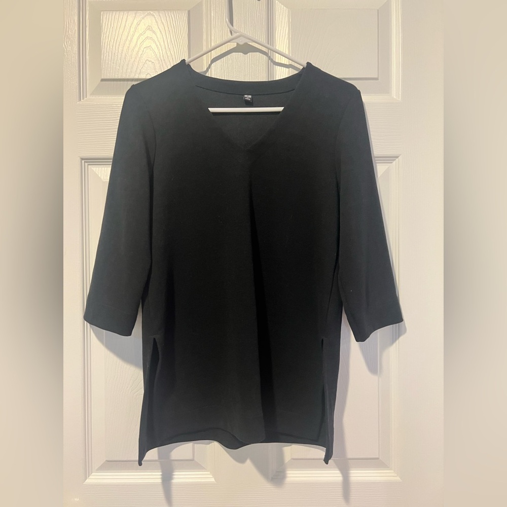 Uniqlo Black Women's Tunic 3/4 Sleeves V Neck Size XS